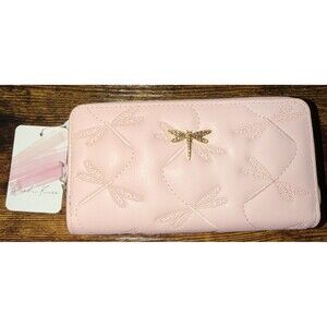 BLUSH KISS Pink Dragonfly Double Zip-Around Wallet NWT
